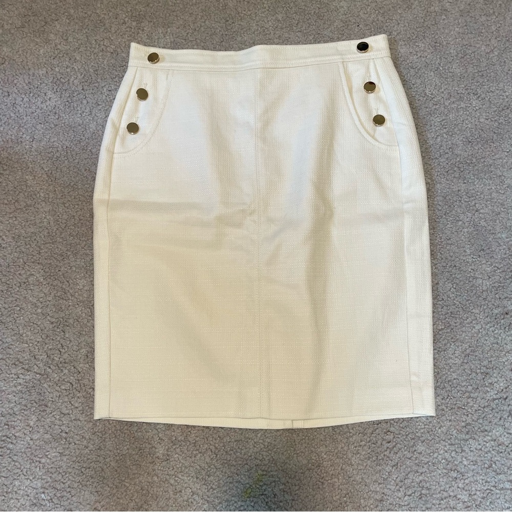 LOFT Off-White Pencil Skirt with Button Accents